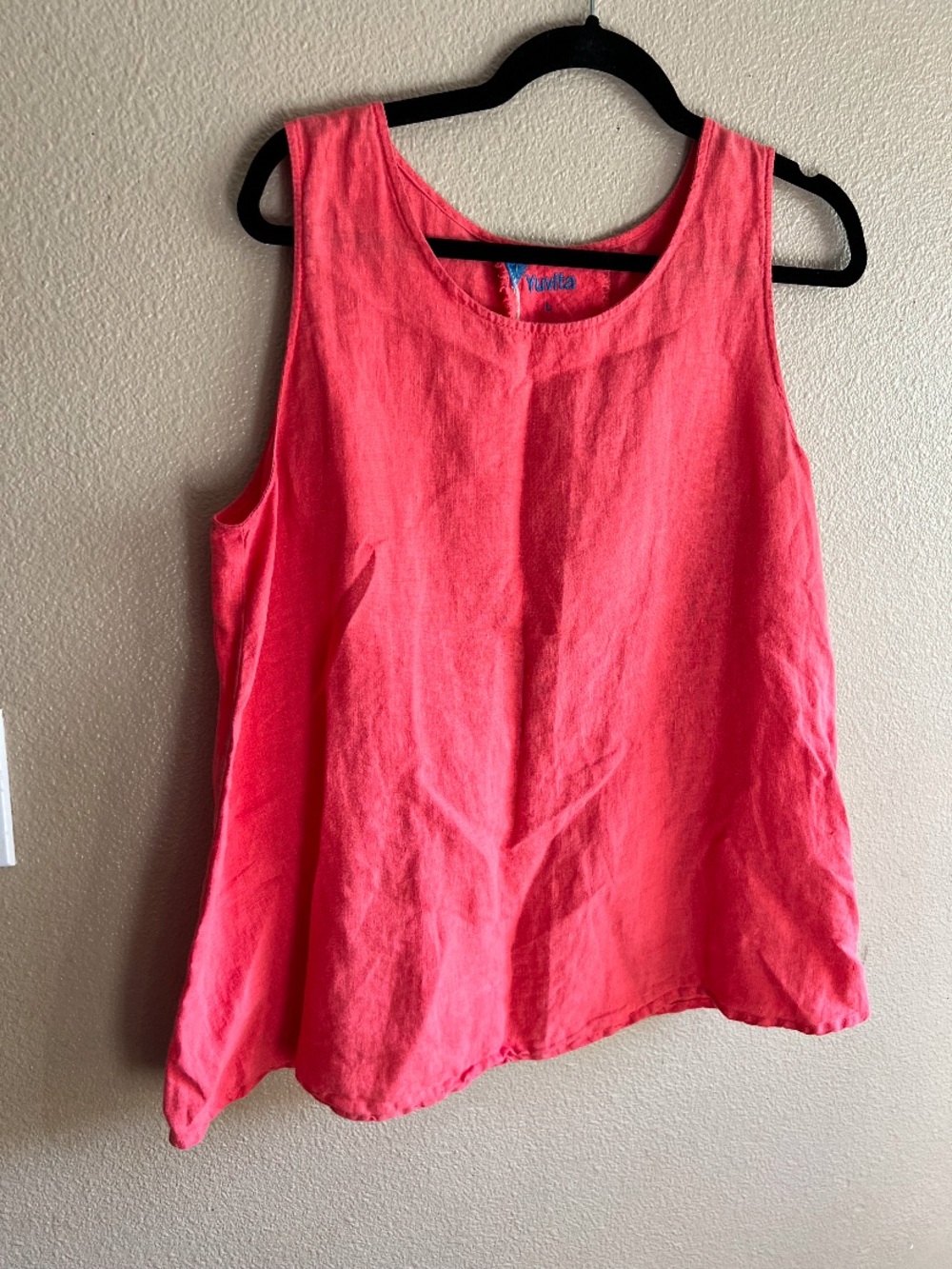 Yala Coral Pink Sleeveless Linen Blend Tank Top size Large Breathable beach